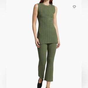 Veronica Beard Green Ribbed Knit Sleeveless sweater Semma top and Massaro pants